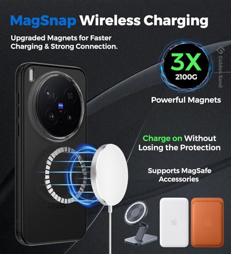 Image of Golden Sand Rugged Frosted MagSnap Back Cover Case for Vivo X300 Pro 5G | Compatible with MagSafe, Strong Magnets | Semi Transparent PC Shock Proof Slim TPU Case for Vivo X300 Pro 5G, Phantom Black