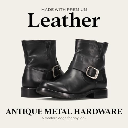 Image of Frye 5 inch Veronica Booties for Women - Full-Grain Brush-Off Leather with Antique Metal Hardware and Rubber Outsole, Genuine Stitch Welt Construction