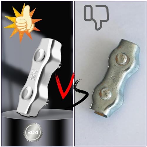 SWTYExt M6 Wire Rope Clamp 6pcs Duplex Clamp 304 Stainless Steel Heavy Duty Wire Rope Clips 6mm Clips Clamps for Make Coils Fence Connectors Hanging Wire Clothesline Tensioner Awning Fixed - Image 4