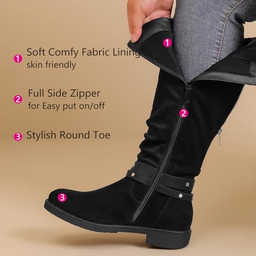 Image of Luoika Women's Extra Wide Calf Knee-High Boots | Wide Width, Round Toe, Plus Size, Slouchy Boots, Low Heel, Winter Boots.