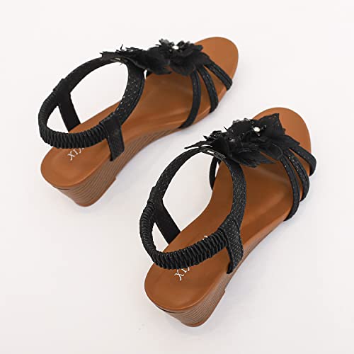 Women's Round Open Toe Ankle Strap Wedge Sandals Slip On Summer Dressy Shoes with Embellishments4
