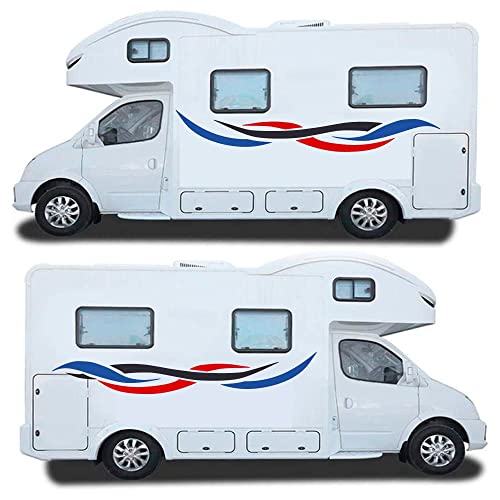 Caravan, Camper, Van or Car Stickers - Vinyl Decorative Exterior Vehicle Side Strips (Trival Blue, Red and Black, Medium)