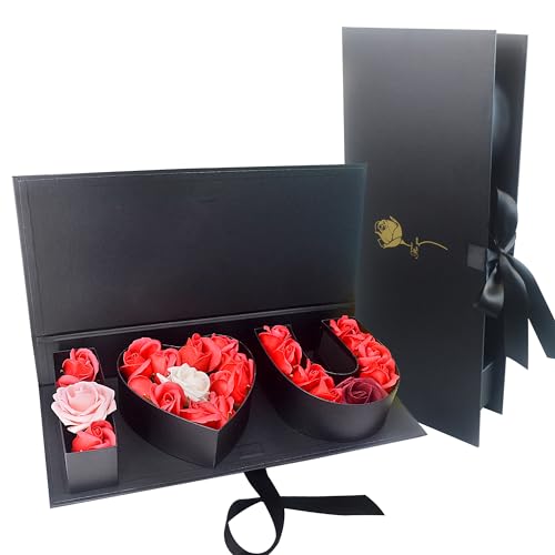 Valentines Day Flower Gift Box: i Heart U Letter Large Flower Boxes with Ribbon for Christmas Wedding Party Mothers Birthday Love Favors Bridal Shower Chocolate Packaging Rose Bouquet Present (black)
