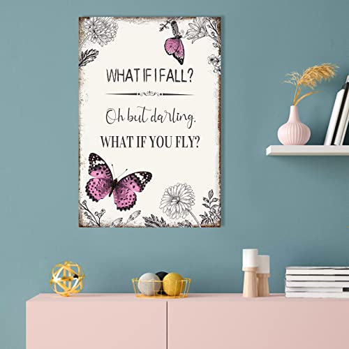 Ypy Inspirational Quote Canvas Wall Art : Pink Butterfly Picture Motivational Framed Poster, What If I Fall Positive Sign For Teen Girl Bedroom 10" X 15" #TOP5