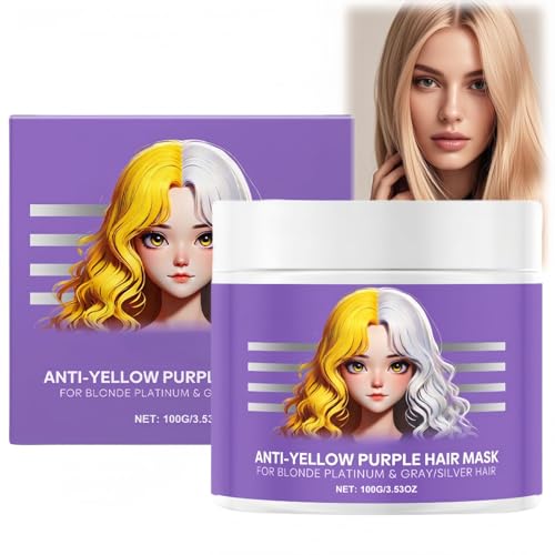 Intense Anti-Yellowing Purple Hair Mask & Toner - Neutralizes Brassy & Orange Tones for Blonde, Bleached & Silver Hair - Deep Conditioning Treatment to Restore Shine,Long-Lasting Color Protection