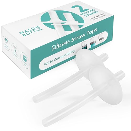Image of Mason Bottle Silicone Straw Toppers (2-Pack) – Sippy Cup Straw Replacement, Fits 8oz Regular-Mouth Mason Jars – BPA-Free, Non-Toxic, Dishwasher Safe, Made in USA