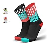 INCYLENCE Diagonals lange gepolsterte Laufsocken, Running-Socks, atmungsaktive Sportsocken mit Anti-Blasen Schutz, Kompressionsstrümpfe, Schwarz, Türkis, Neonrot, 43-46