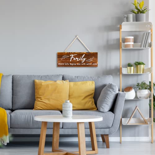 Family Sign 6X17 Inch | Family Where Life Begins And Love Never Ends | Rustic Wood Home Sign For Home Living Dining Room Decor | Family Wall Decor Sign | Farmhouse Family Decorative Sign With Inspirational Quotes #TOP3