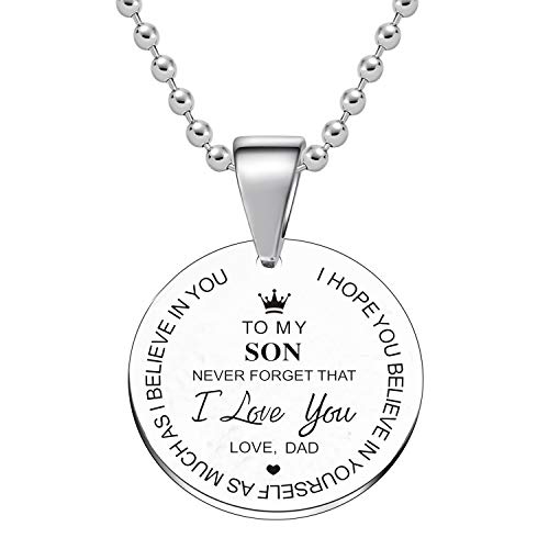malyunin Inspirational Gifts Necklace to Son Daughter Gift from Mom Dad Never Forget That I Love You Family Jewelry Graduation Gifts (Dad to Son)