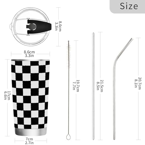 Wfrish G365739967P809C863S2148 12 Oz Stainless Steel Vacuum Insulated Tumbler Black White Plaid Coffee Cup thumb #2