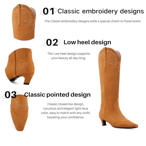 Knee High Straight Leg Boots for Women Pointed Toe Embroidery Design and Faux Leather Casual Fashion Boots2