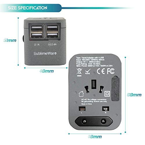 Travel Adapter China To Usa- Power Plug Outlet - International Travel- W/4 Usb Ports Work For 150+ Countries - 220 Volt Adapter - Type C A G I For Uk Japan China Eu Europe European #TOP2
