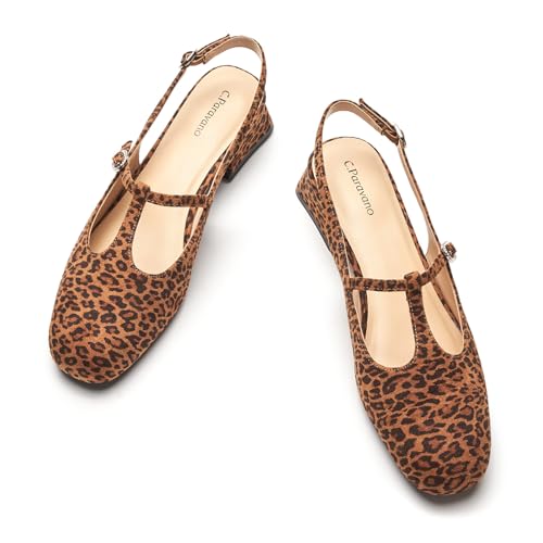 C.Paravano Women's Slingback Pumps | Round Toe Mary Jane Pumps | Low Heel Dress Shoes with Adjustable Ankle Strap