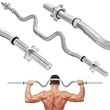 Gymtek Barra de Pesas Larga - Acero Endurecido - Hasta 135 kg - Diámetro 27 mm - 120 cm de Largo - Estriada - Pinzas de Estrella - Super Curl Bar