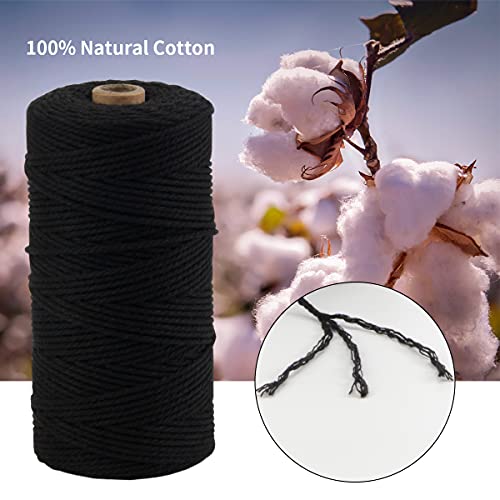 Macrame Cord, Pozean 2Mm X 220 Yards (About 200M) Colored Macrame Rope, 100% Natural Cotton Rope For Wall Hanging,Plant Hangers,Diy Crafts Knitting,Christmas Wedding Decorative Projects(Black) #TOP2