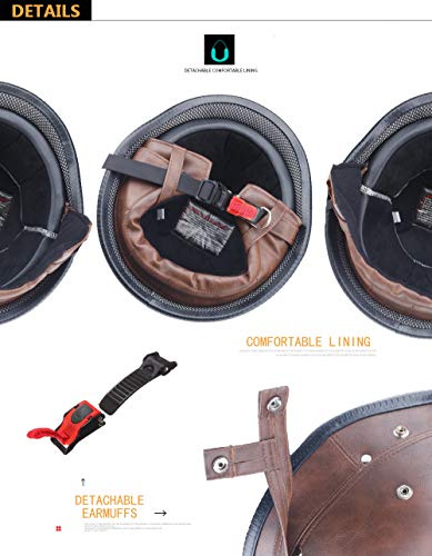 German Retro Half Helmet, Motorcycle Helmet Scooter Helmet Moped Helmet Retro Cruiser Leather Helmet Quick Unpacking (Brown, Medium) #TOP2