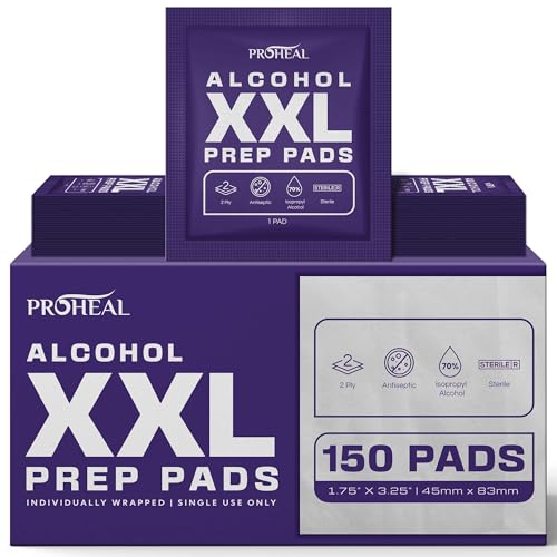 XXL Sterile Alcohol Prep Pads 150 Count - 70% Isopropyl Alcohol Wipes, Individually Wrapped - 2 Ply - Good for Injection Sites and Keeping the Skin Clean, Extra Extra Large 1.75