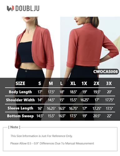Image of DOUBLJU Bolero Open Front Cardigan Crop Jackets 3 /4 Sleeve Basic Cropped Blazers Business Casual for Womens with Plus Size