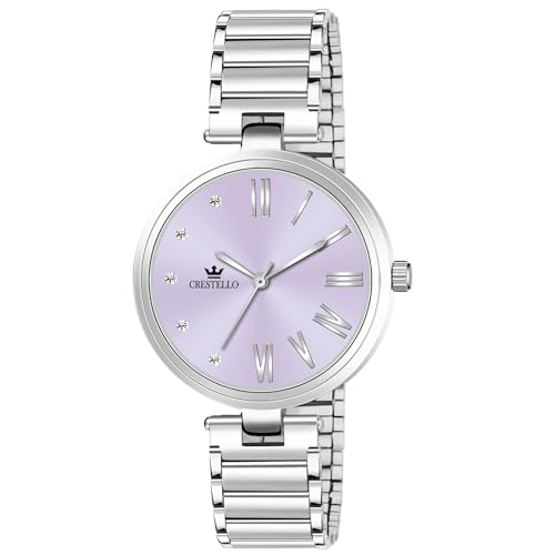 Image of CRESTELLO Stainless Steel Chain Analog Wrist Watch for Women (Silver /Pink /Purple /Green Dial) | CR-DZL141