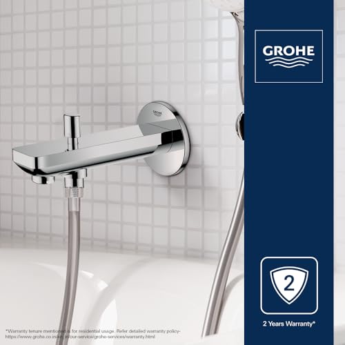 Image of GROHE BauContemporary Bath Spout with Automatic Diverter| Wall Mounted| Scratch Resistant LongLife Finish |Chrome Finish | 10 Year Warranty | 13390000