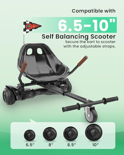 Image of Awwscooter K1 Go-Kart Seat Attachment for Self-Balancing Scooters, Adjustable Frame Fits 6.5 inch /8 inch /10 inch Boards, Easy Install, Kids & Family Fun (Scooter Not Included)-Carbon Black