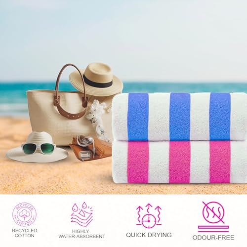 Image of Casa Copenhagen Pack of 2 Cabana Beach XL Towels for Bath Cotton Rough and Tough Use,75 x 150 cm Colour :SaltPink-Blue