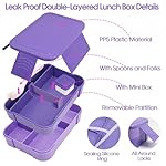 Preppy Lunch Box for Girls with 10oz Thermo, with 6 Compartment Bento Box, Purple Nylon Insulated Lunch Bag Adjustable Strap for Girl Kids Teens School Travel Picnic - Image 4