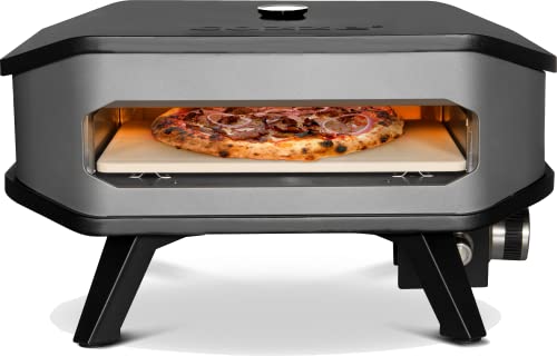 Cozze® 90349 13 Gas Pizza Ofen mit Thermometer mobiler Pizzaofen Pizzastein Gasgrill bis 400 degreeGrad regelbar mit 34x34 cm Pizzastein tragbar Terrasse Balkon, Schwarz