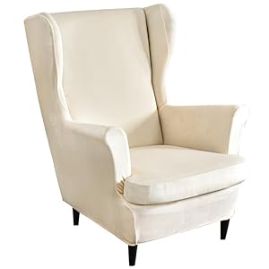 Mingfuxin Wingback Chair Covers 2 Piece Set Stretch Wing Chair Cushion Sofa Slipcovers, Removable Velvet Wing Back Armchair Slipcovers Furniture Protector for Living Room Bedroom Hotel