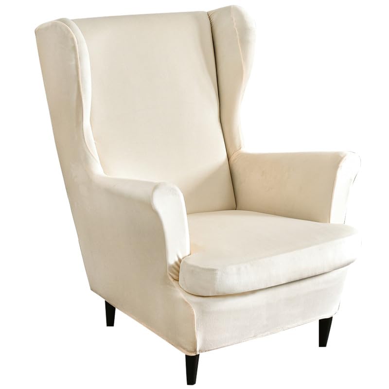 Mingfuxin Wingback Chair Covers 2 Piece Set Stretch Wing Chair Cushion Sofa Slipcovers, Removable Velvet Wing Back Armchair Slipcovers Furniture Protector for Living Room Bedroom Hotel
