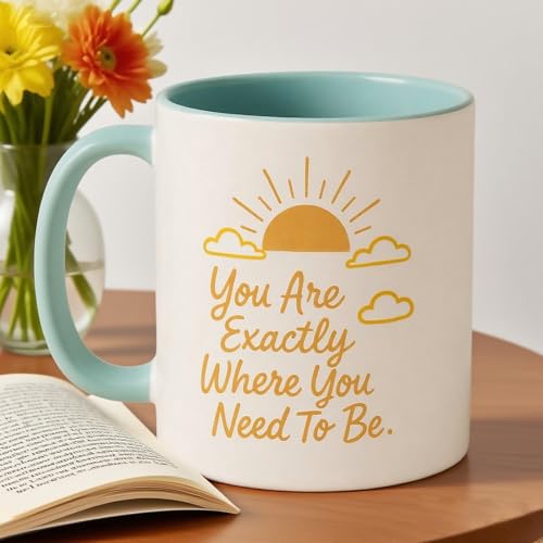 awenyzen You Are Exactly Where You Need To Be Motivational Ceramic Coffee Mug – 11oz Inspirational Cup with Teal Handle & Inner – Positive Quote Mug for Women, Friends, Office, Self-Care Gift by awenyzen - Used condition - Image 4