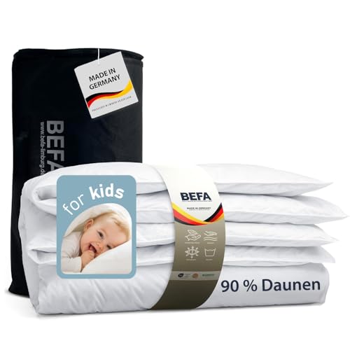 BEFA NATUR Kinderdecke 135x200cm leicht | 90% Entendaunen & 10% Federn | Allergiker geeignet (NOMITE) | DOWNPASS | OEKO-TEX Klasse 1 | Made in Germany