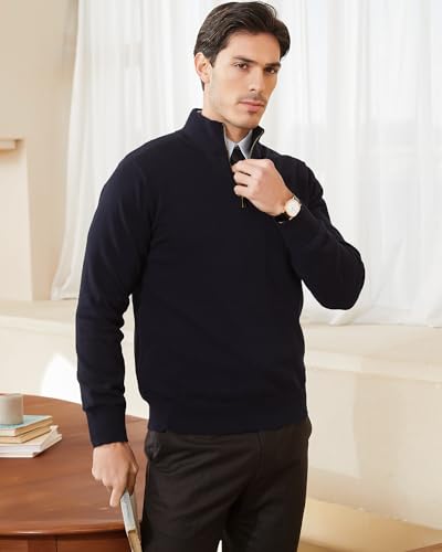 Kallspin Men's Quarter Zip Sweater Pullover Pure Cotton Long Sleeve Sweater Knit Lightweight Casual Business Style2