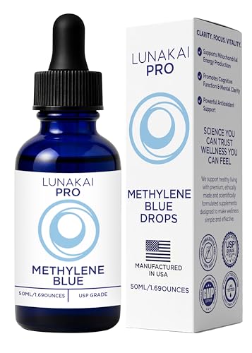 Lunakai PRO USA Manufactured Methylene Blue Pharmaceutical Grade – 99.99% Pure USP Grade 1% Methylene Blue Drops for Humans – Cognitive & Focus Support Supplement