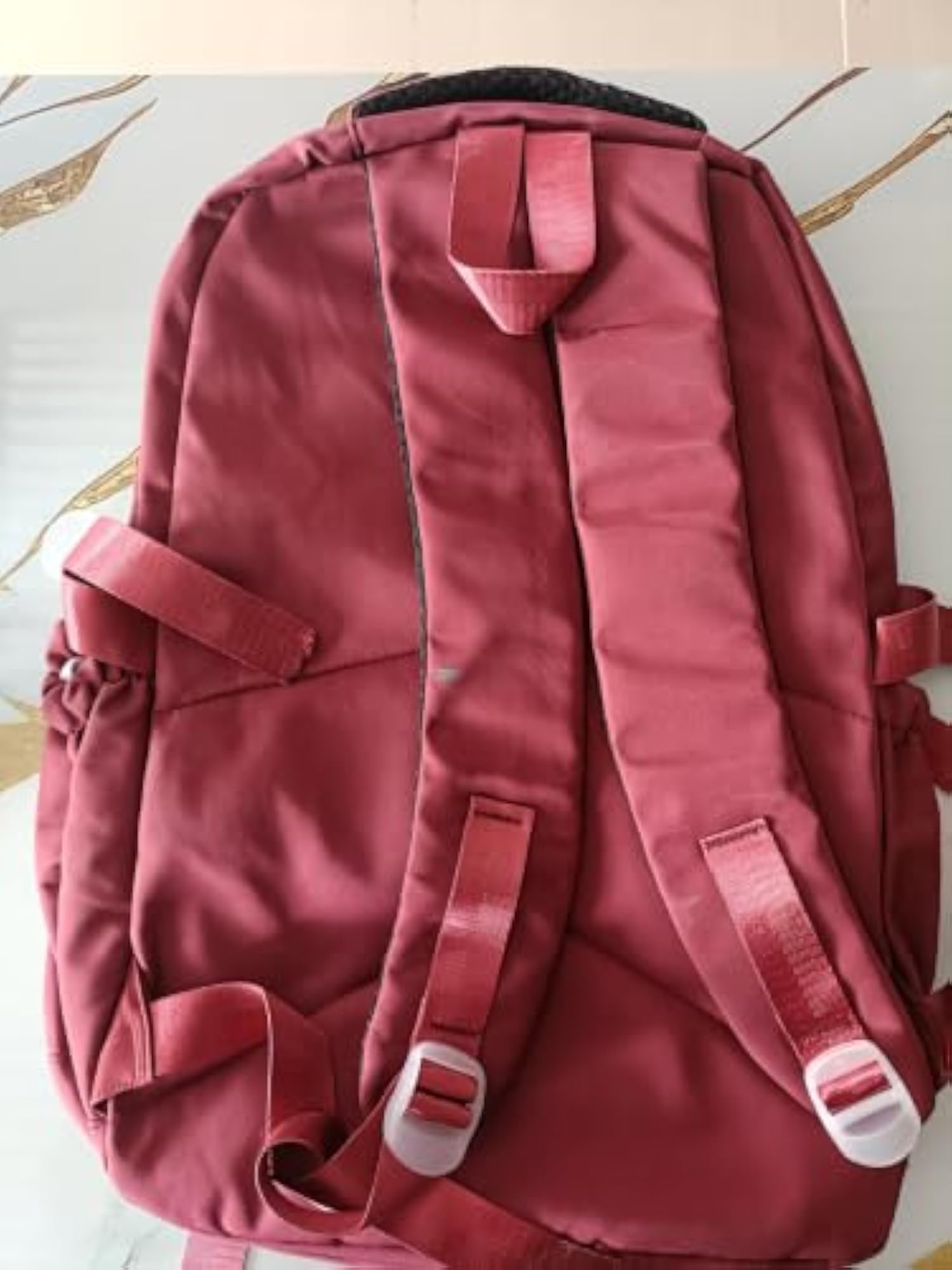 Maroon Multi-Pocket Backpack with Detachable Mini Pouch
