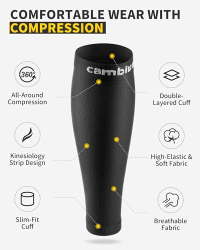 Image of CAMBIVO Calf Compression Sleeve 3 Pairs Footless Compression Socks Running