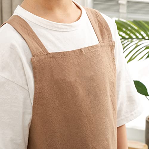 Kids Cotton Cross Back Aprons Children Chef Pure Child Apron With 2 Pockets For Baking Painting Cooking (Brown, One Size) #TOP3
