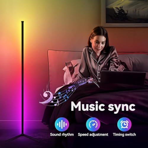Image of LED Floor Lamp RGB+IC, Smart Corner Lamp Work with Alexa&Google Home,1200LM, Modern Floor Lamp with 16 Million DIY Colors, Music Sync, Color Changing Lamp,Timer, for Living Room Bedroom (Pack-2)
