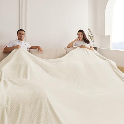 Oversized King Fleece Blanket 120x120 Inches, Seamless Soft Cozy 3D Jacquard Flannel Blanket 10'x10' Extra Large for Bed, Sofa, Couch, Travel & Camping, California King Throw, Beige Leaf