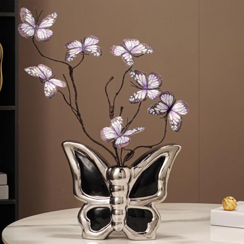 Decoración de mesa para salón con jarrones rústicos de mariposas 4