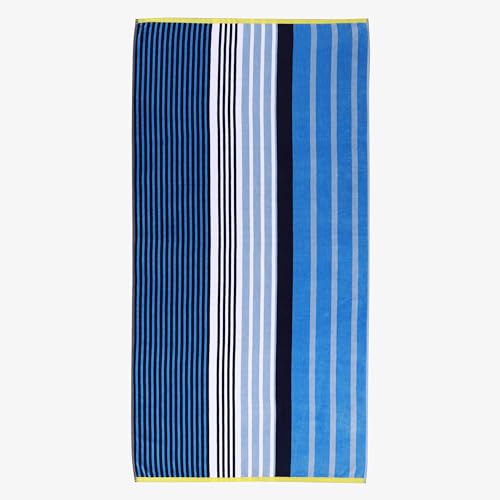 Superior Cotton Beach Towel, Absorbent Oversized Towel for Swimming Pool, Camping, Bathroom, Shower, Large, Quick Drying, Adults, Kids, Colorful, Mira Striped Collection, 68" x 34", Blue-Navy by SUPERIOR - Used condition - US$16.16