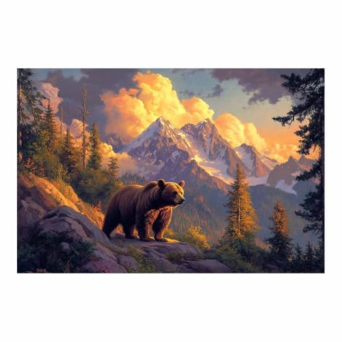 Toile murale montagne et ours vintage doré02 80x120cm sans cadre pour salon