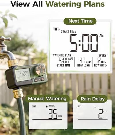 Diivoo Water Sprinkler Timer with Brass Inlet & Outlet, Irrigation Hose Timer with Weekly and Daily Frequency Irrigation, Rain Delay and Manual Watering for Lawns and Gardens - 3
