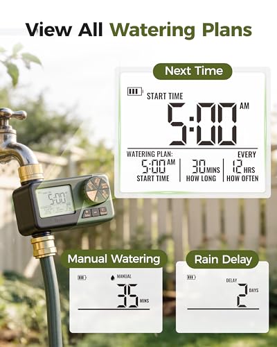 Diivoo IP66 Waterproof Brass Hose Timer, Programmable Sprinkler Timer with Large Display, Rain Delay & Manual Mode – Outdoor Automatic Irrigation System for Garden, Lawn & Yard