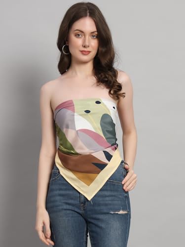 Image of Ravaiyaa - Attitude is everything Women Silk Digital Print Large Square Scarf Breathable Lightweight Neckerchief Printed Headscarf 40 inch x 40 inch Inch