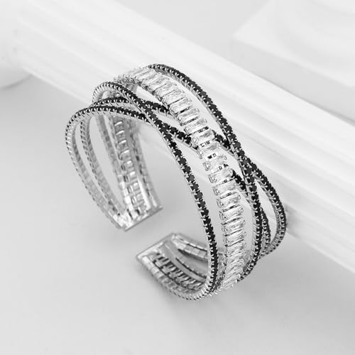 HZMAN Crystal Rhinestone Cuff Bracelet for Women Dainty MultiLayer Bracelet 5 Rows Layered Bracelets Jewelry for Prom Party Wedding4