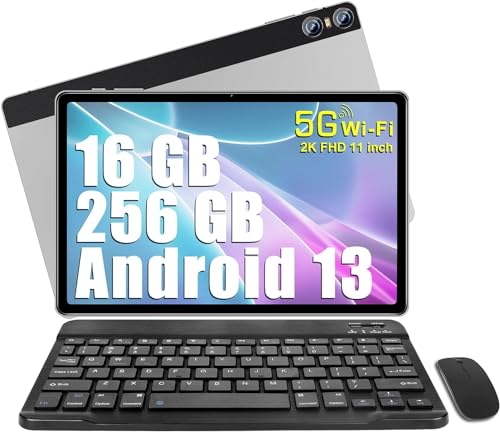 SEBBE Tablet 11 Pulgadas Android 13 Tablet PC Pantalla 2K Tableta Octa-Core 2.0 GHz 16GB RAM + 256GB ROM + TF 1TB / 2000*1200 Pixels / 8MP+20MP / 10000 mAh / 5G WiFi , con Ratón Teclado Plata
