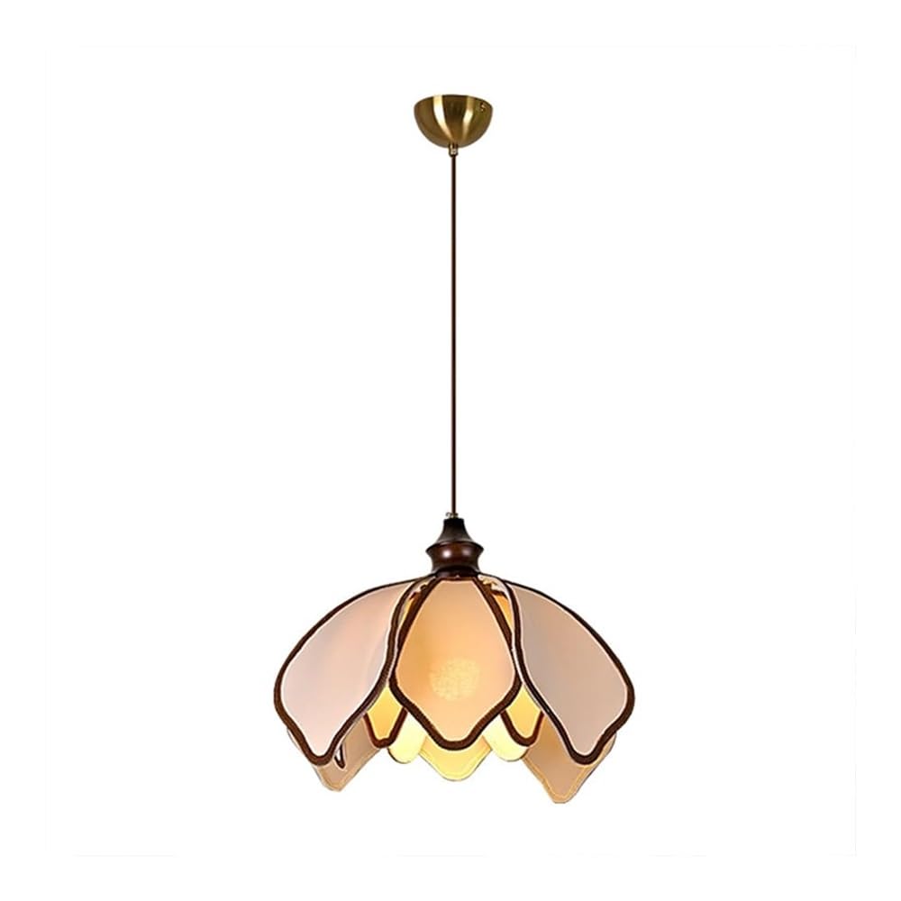 Flower Shade Pendant Light Fixture, Adjustable Gold Hanging Lamp for Kitchen Island, 1-Light Vintage Style Ceiling Light for Bedroom Dining Room, E26 Socket(40cm)