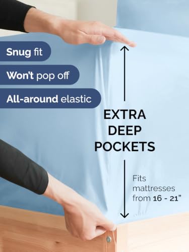 Image of Extra Deep Pocket Queen Size Sheet Set - Breathable & Cooling - Light Blue