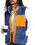 Rapbin Fleece Vests for Women Lightweight Stand Collar ladies Gilet Casual Buttoned Sleeveless Jackets with 3 Pockets, Blue Orange, M